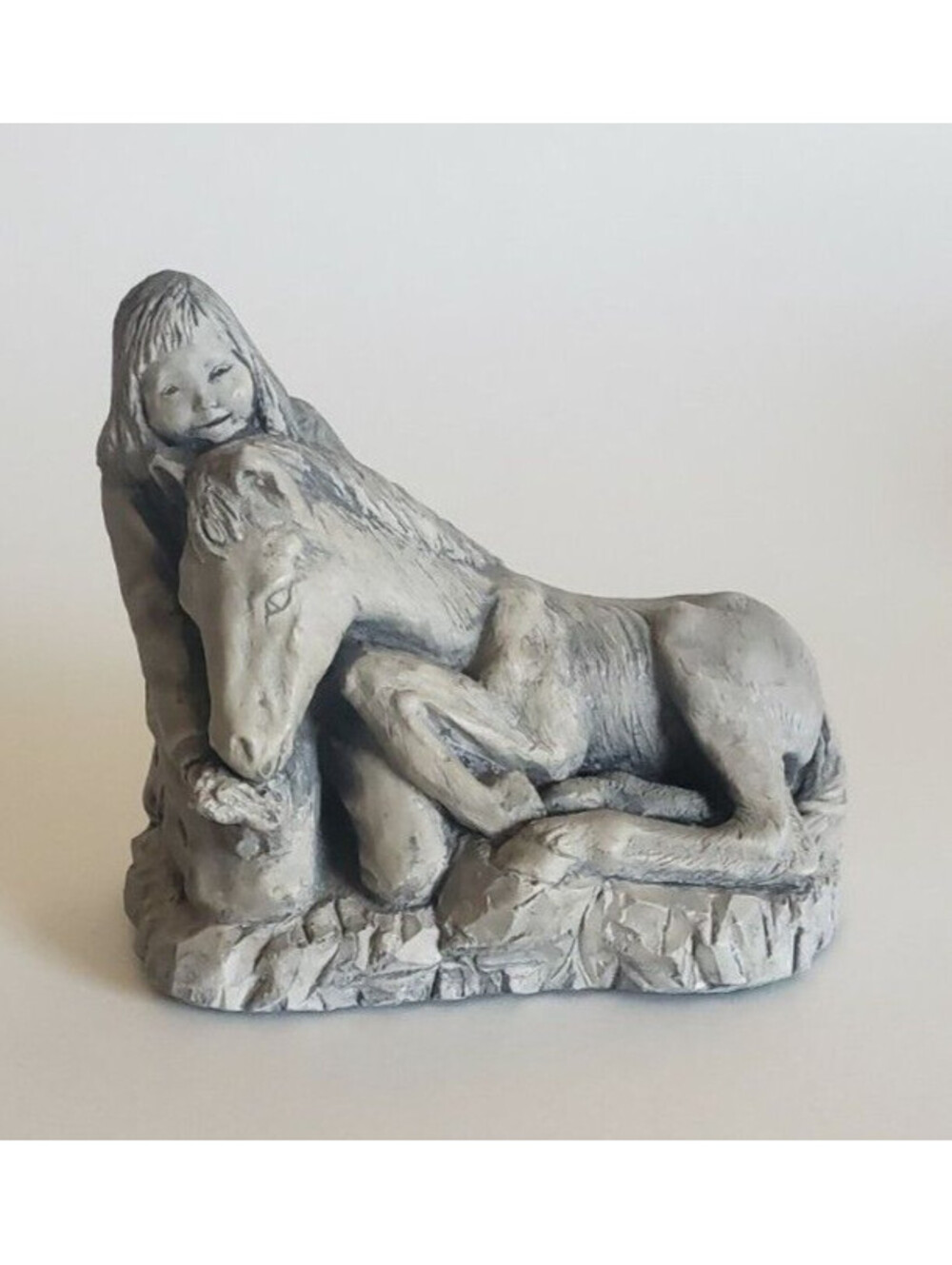Volcanic Ash Sculpture GIRL with HORSE Hand Crafted with Mount St Helens